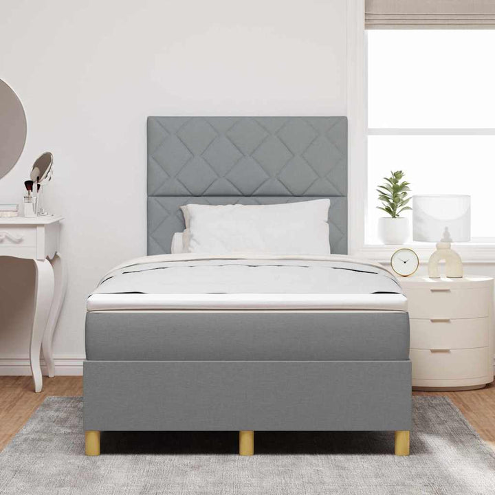 Bäddfjäder Med Madrass Med Huvudgavel Ljusgrå 120 X 200 Cm Tyg
