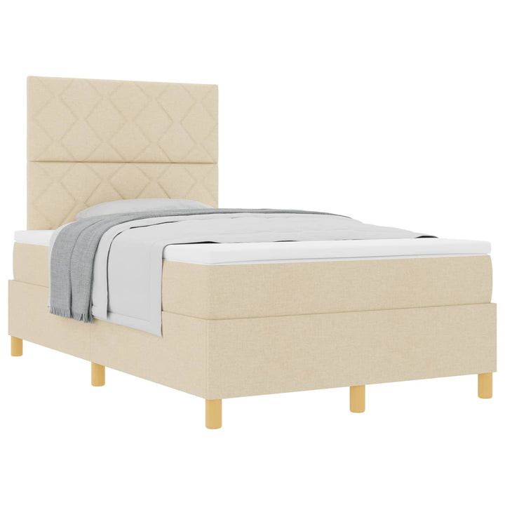 Bäddfjäder Med Madrass Med Huvudgavel Kräm 120 X 200 Cm Tyg