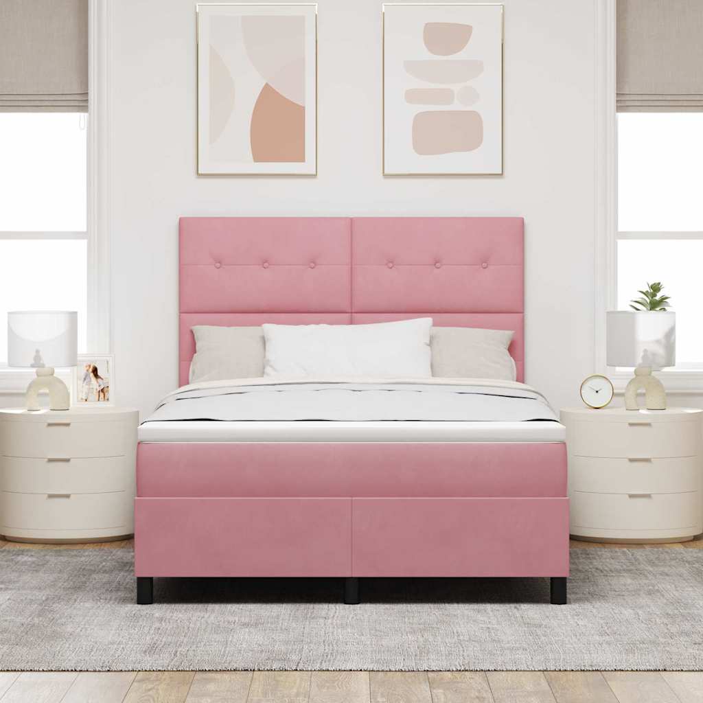 Bäddfjäder Med Huvudgavel Rosa 140 X 190 Cm Sammet