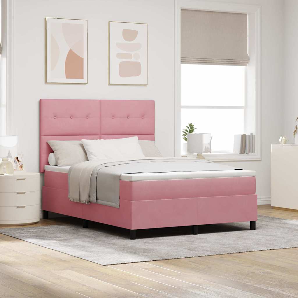 Bäddfjäder Med Huvudgavel Rosa 140 X 200 Cm Sammet