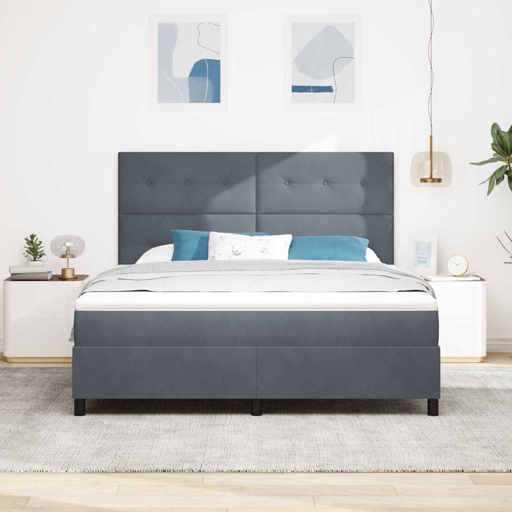 Bäddfjäder Med Huvudgavel Mörkgrå 180 X 200 Cm Sammet