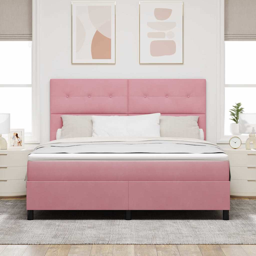 Bäddfjäder Med Madrass Med Huvudgavel Rosa 180 X 200 Cm Sammet