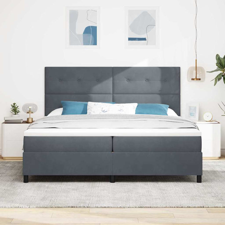 Bäddfjäder Med Huvudgavel Mörkgrå 200 X 200 Cm Sammet