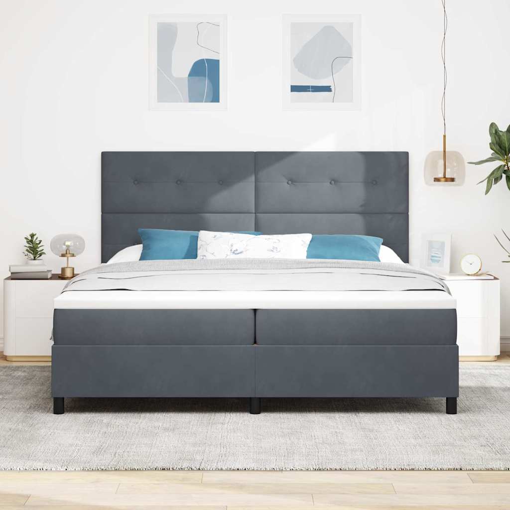 Bäddfjäder Med Huvudgavel Mörkgrå 200 X 200 Cm Sammet