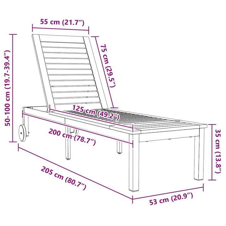 Solstol Olivenatur 205 X 53 X 100 Cm Massivt Akaciaträ