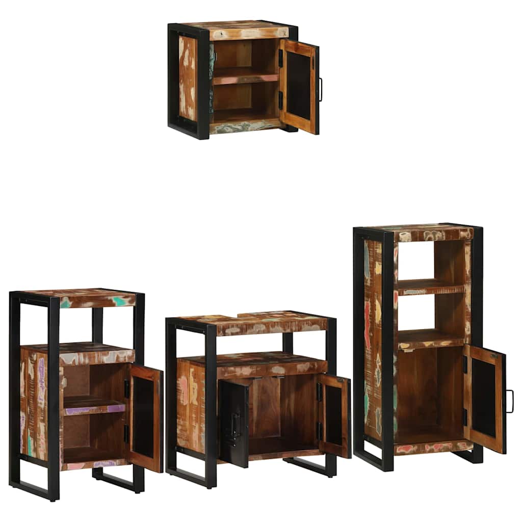 Badrumsmöbelset 4 Pcs Flerfärgad Och Svart Solid Återvunnen Trä