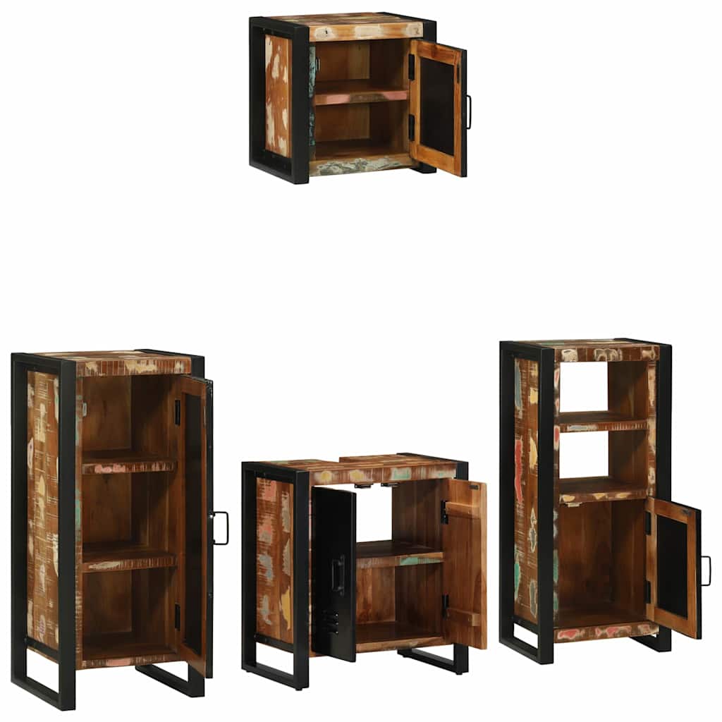 Badrumsmöbelset 4 Pcs Flerfärgad Och Svart Solid Återvunnen Trä