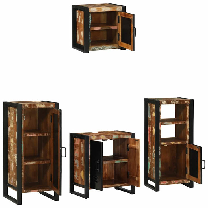 Badrumsmöbelset 4 Pcs Flerfärgad Och Svart Solid Återvunnen Trä