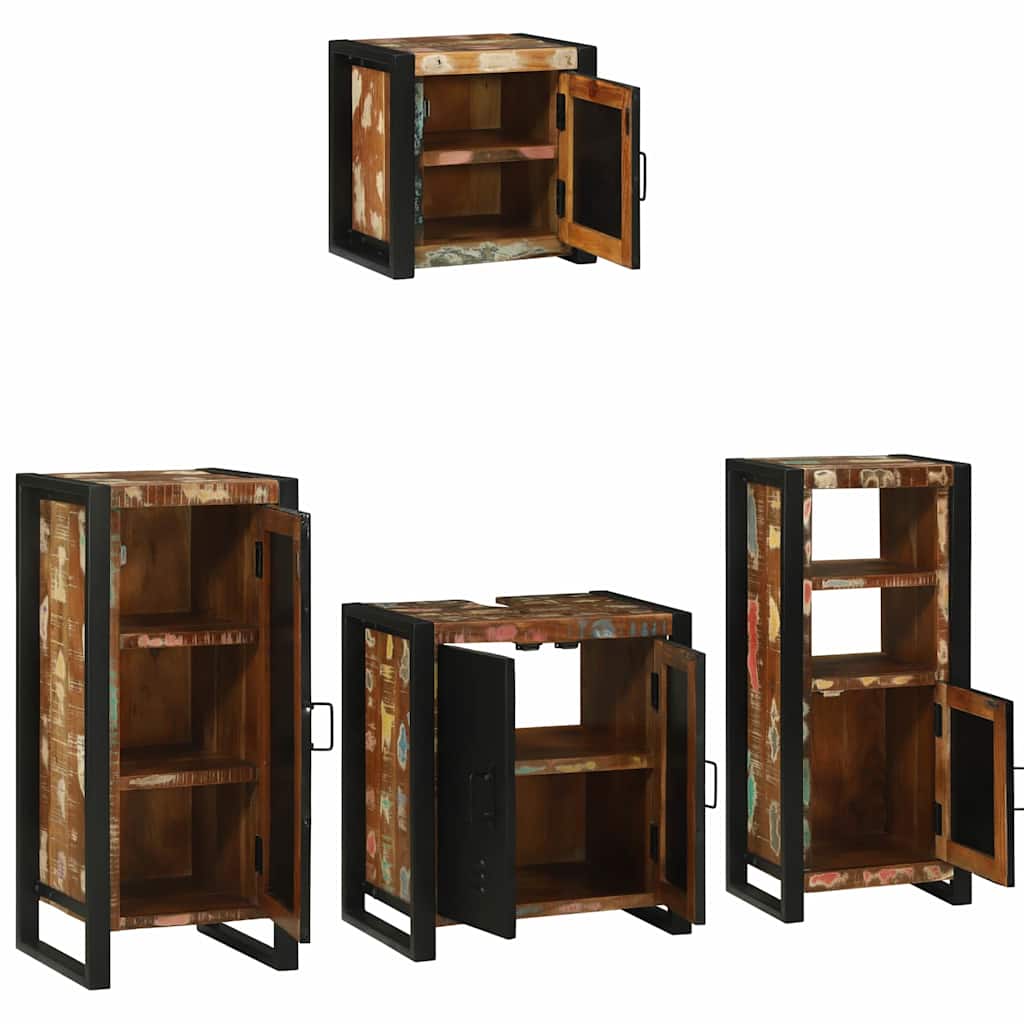 Badrumsmöbelset 4 Pcs Flerfärgad Och Svart Solid Återvunnen Trä