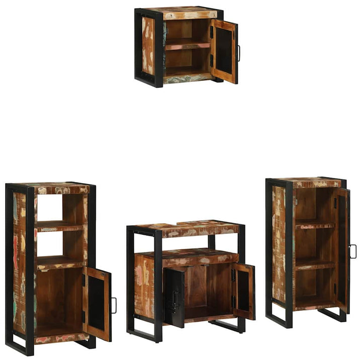 Badrumsmöbelset 4 Pcs Flerfärgad Och Svart Solid Återvunnen Trä