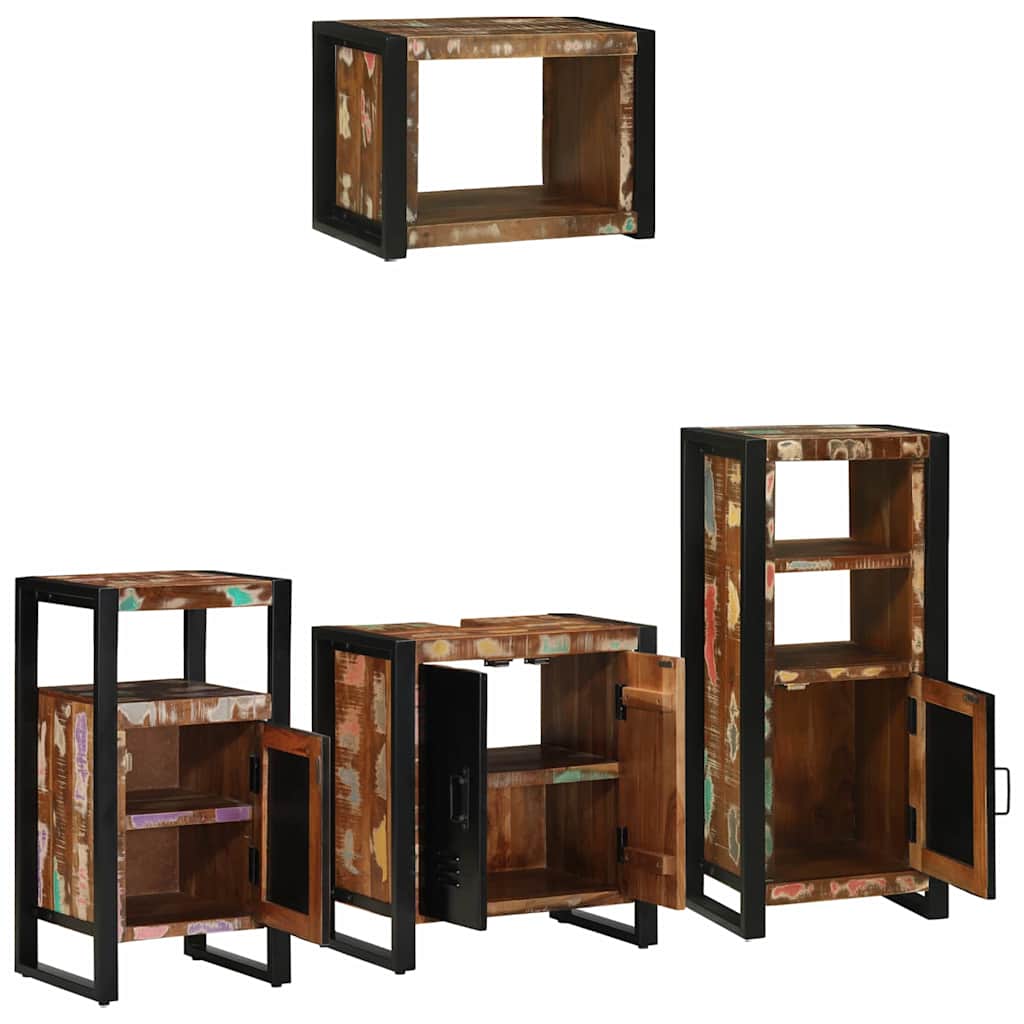Badrumsmöbelset 4 Pcs Flerfärgad Och Svart Solid Återvunnen Trä