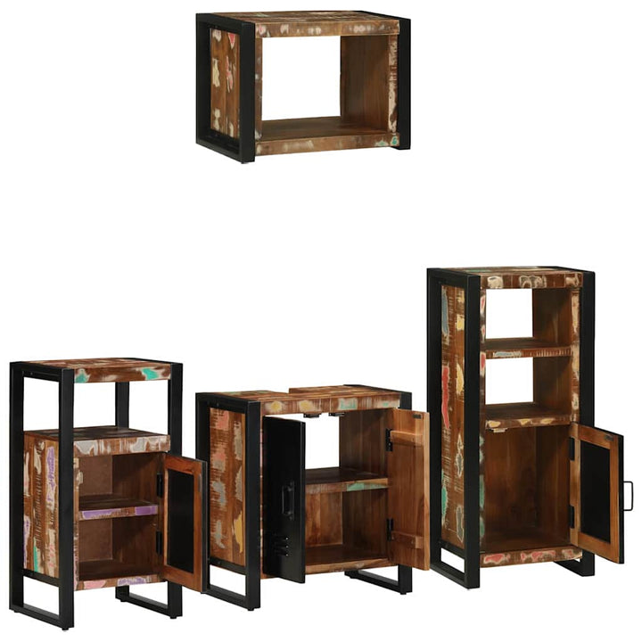 Badrumsmöbelset 4 Pcs Flerfärgad Och Svart Solid Återvunnen Trä