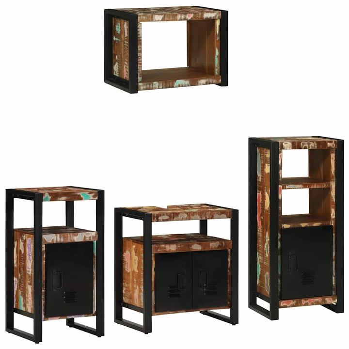 Badrumsmöbelset 4 Pcs Flerfärgad Och Svart Solid Återvunnen Trä