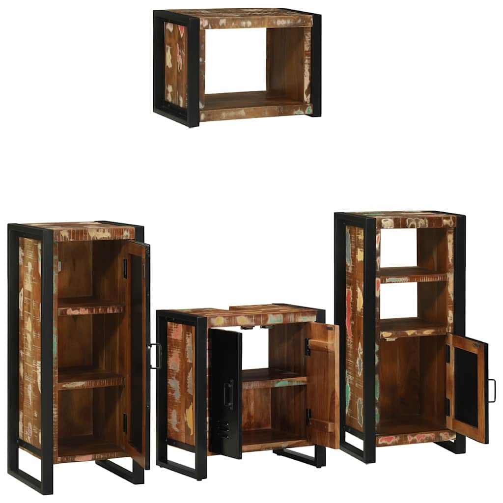 Badrumsmöbelset 4 Pcs Flerfärgad Och Svart Solid Återvunnen Trä