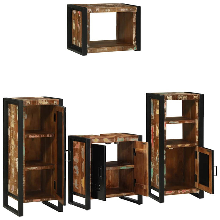 Badrumsmöbelset 4 Pcs Flerfärgad Och Svart Solid Återvunnen Trä