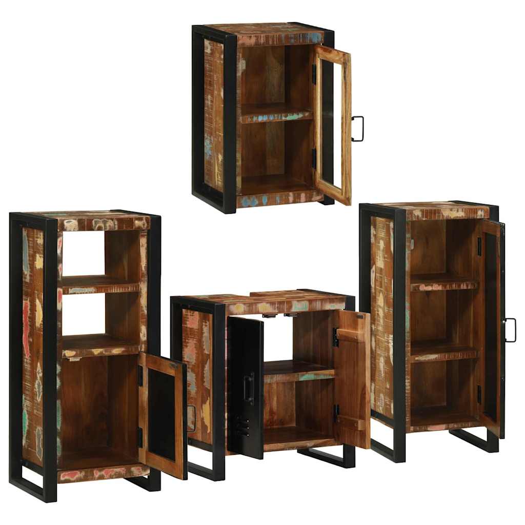 Badrumsmöbelset 4 Pcs Flerfärgsdesign Massivt Återvunnet Trä