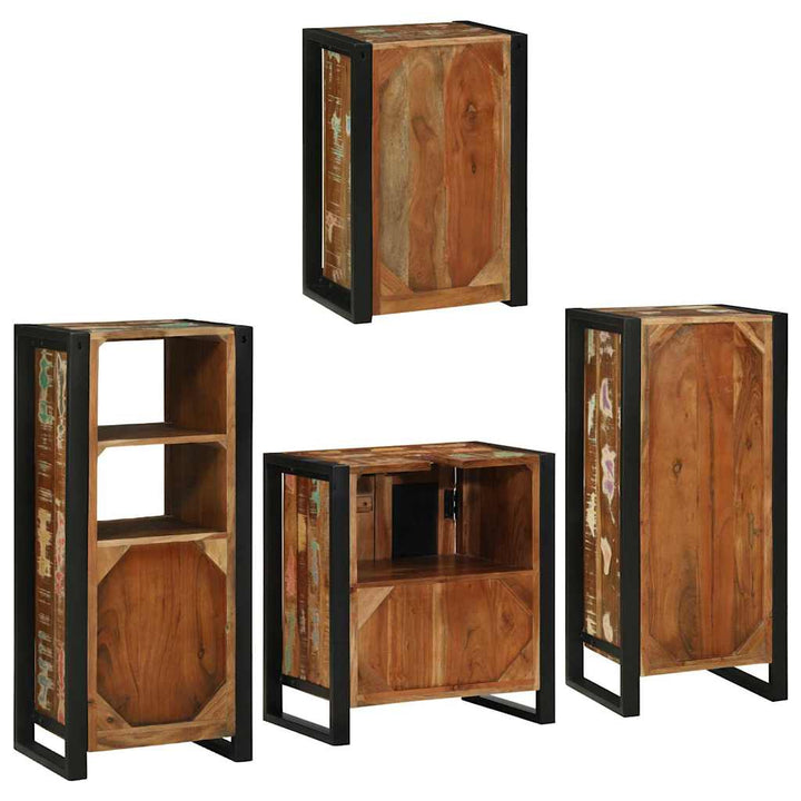Badrumsmöbelset 4 Pcs Flerfärgsdesign Massivt Återvunnet Trä
