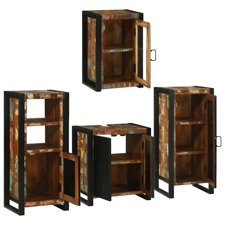 Badrumsmöbelset 4 Pcs Flerfärgsdesign Massivt Återvunnet Trä