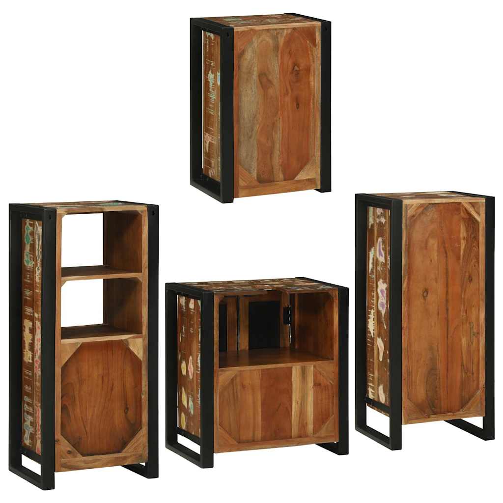 Badrumsmöbelset 4 Pcs Flerfärgsdesign Massivt Återvunnet Trä