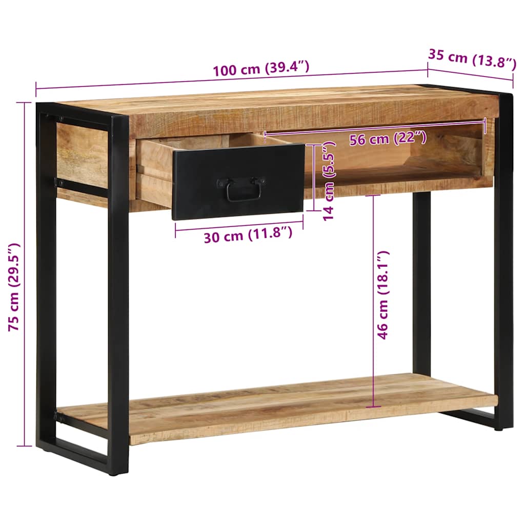 Avlastningsbord 100X35X75 Cm Massivt Grovt Trä Mango
