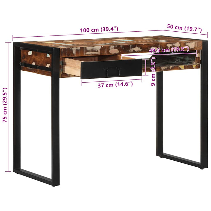 Skrivbord Flerfärgat 100X50X75 Cm Massivt Trä Återvunnet