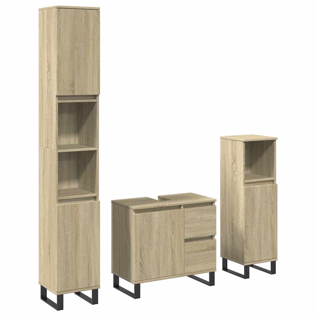 Badrumsmöbler Set 3 Delar Sonoma-Ek Konstruerat Trä