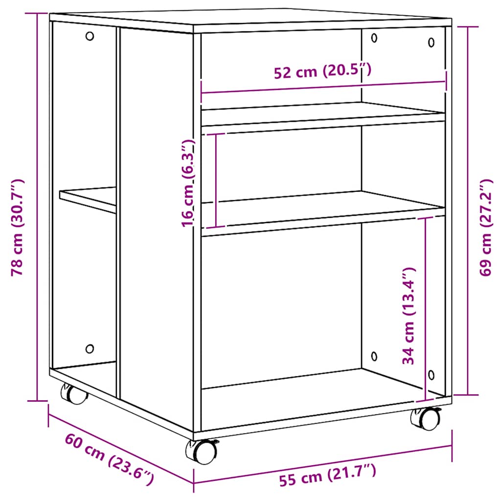 Sidobord Med Hjul Ek 55X60X78 Cm Konstruerat Trä