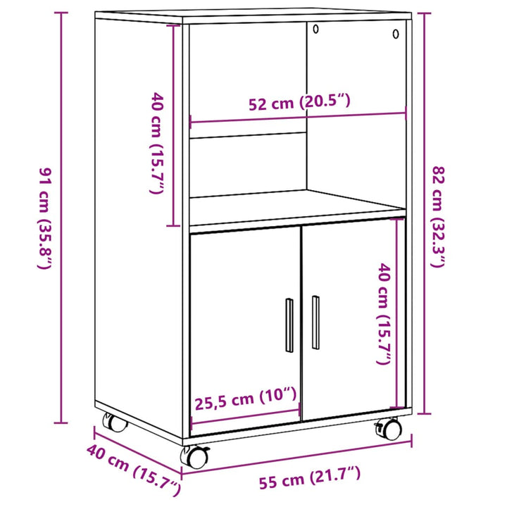 Skåp Med Hjul 55X40X91 Cm Konstruerat Trä