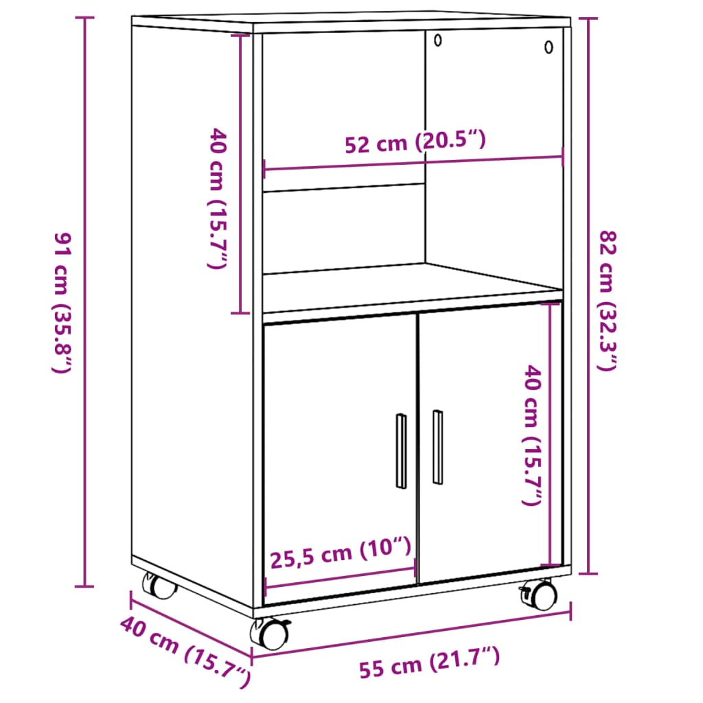 Skåp Med Hjul 55X40X91 Cm Konstruerat Trä