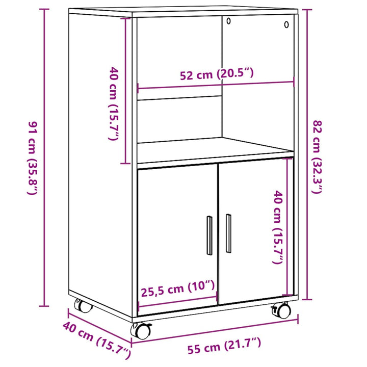 Skåp Med Hjul 55X40X91 Cm Konstruerat Trä