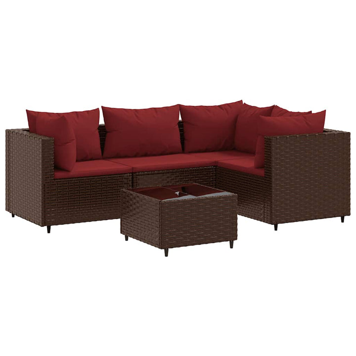 Loungegrupp Med Dynor 5 Delar Brun Konstrotting