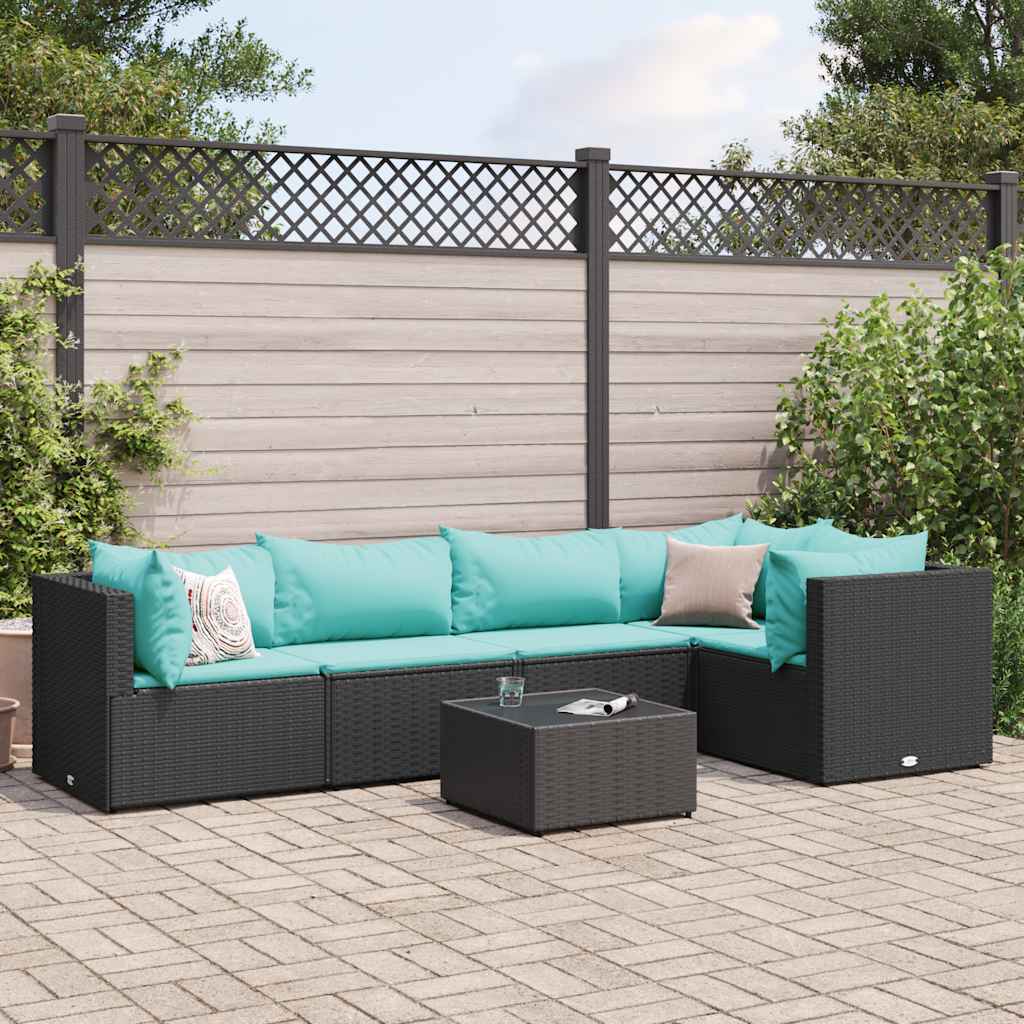 Loungegrupp Med Dynor 6 Delar Svart Konstrotting