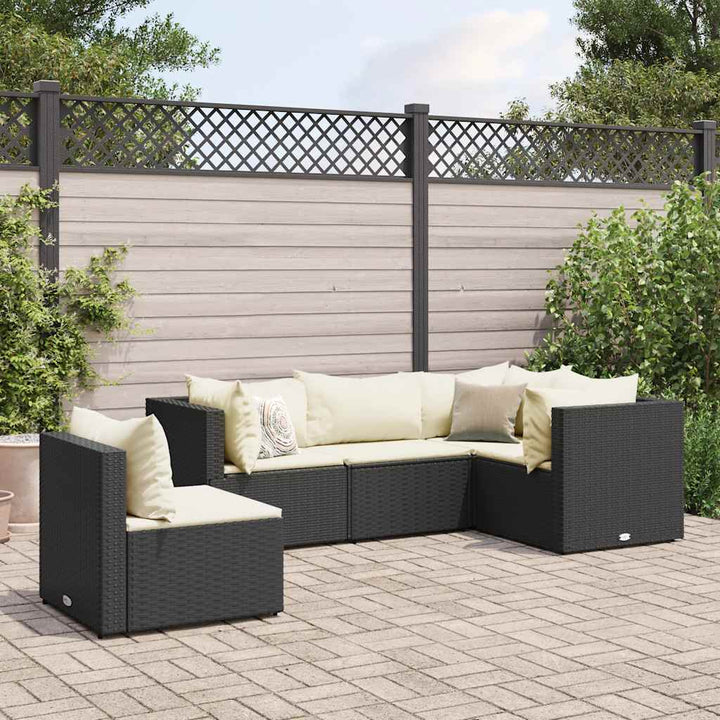 Loungegrupp Med Dynor 5 Delar Konstrotting Svart