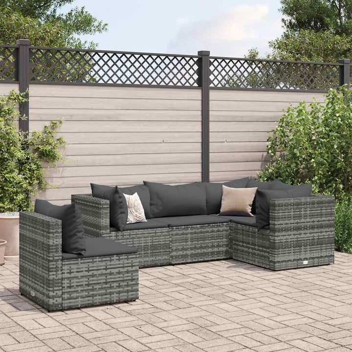 Loungegrupp Med Dynor 5 Delar Konstrotting Svart