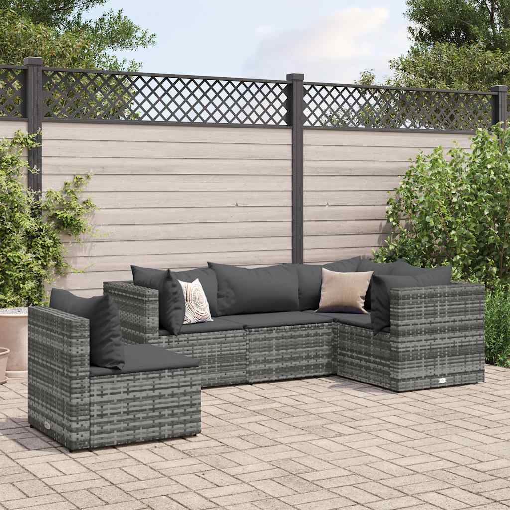 Loungegrupp Med Dynor 5 Delar Konstrotting Svart