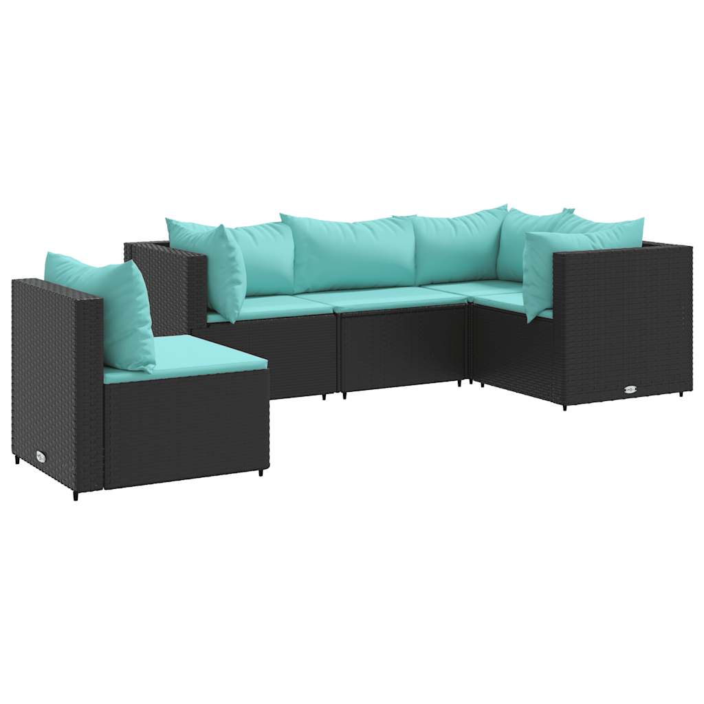 Loungegrupp Med Dynor 5 Delar Konstrotting Svart