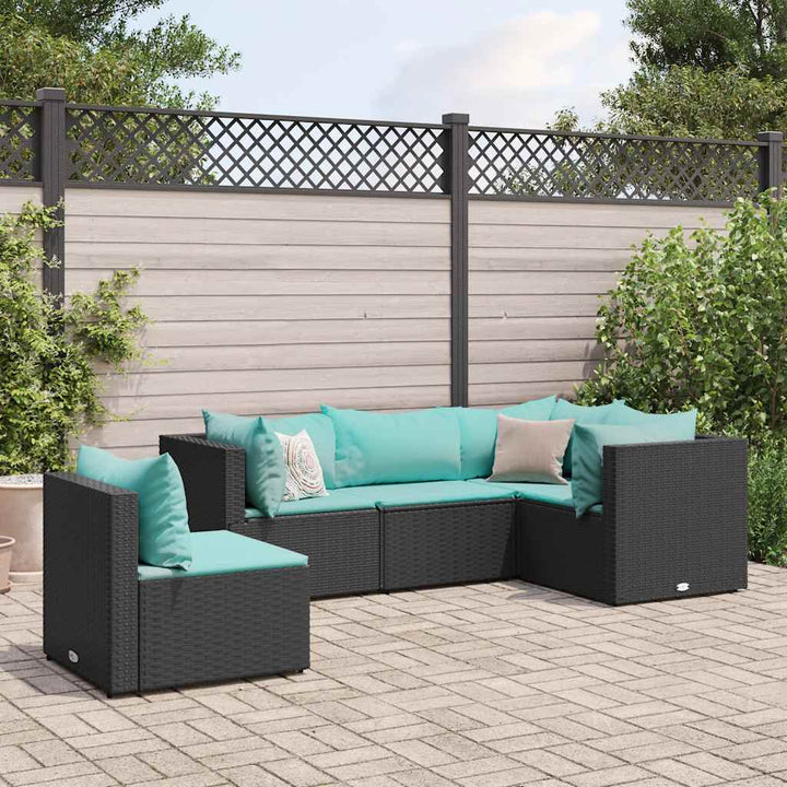 Loungegrupp Med Dynor 5 Delar Konstrotting Svart