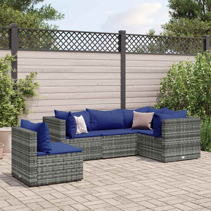 Loungegrupp Med Dynor 5 Delar Konstrotting Svart