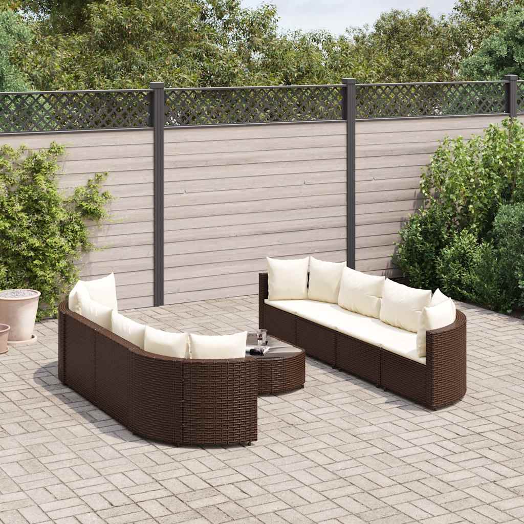 Loungegrupp För Trädgården Med Dynor 9 Delar Konstrotting Brun