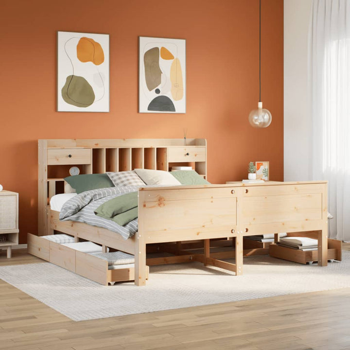 Säng Med Bokhylla Utan Madrass 90X200Cm Massiv Furu