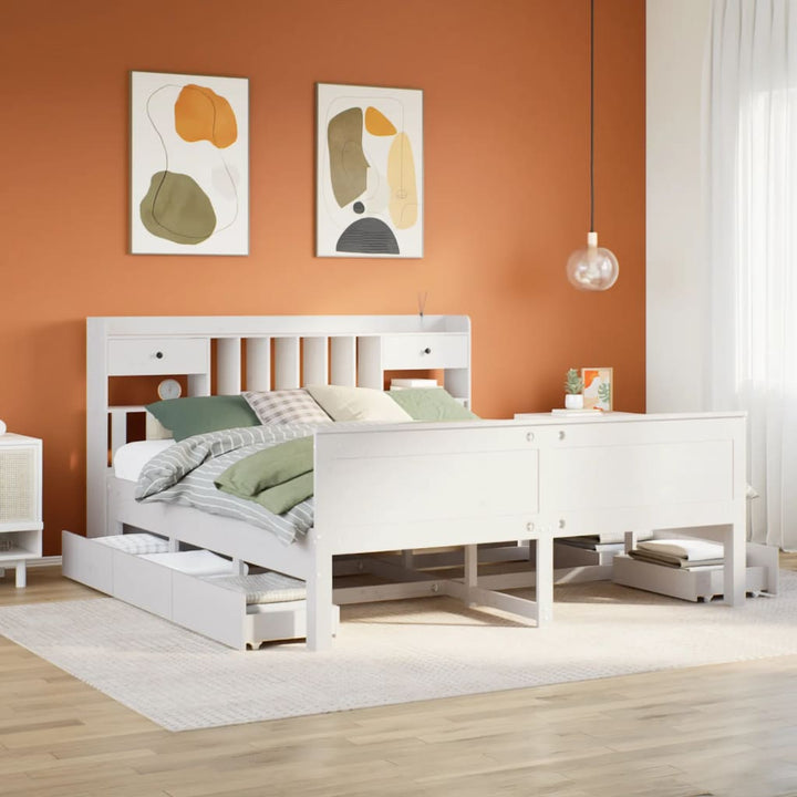 Säng Med Bokhylla Utan Madrass 90X200Cm Massiv Furu