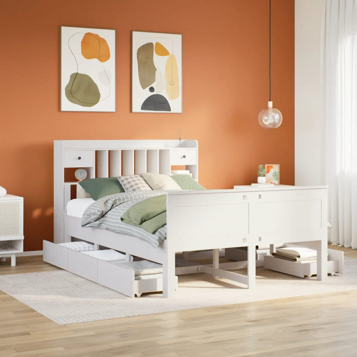 Säng Med Bokhylla Utan Madrass 90X200Cm Massiv Furu
