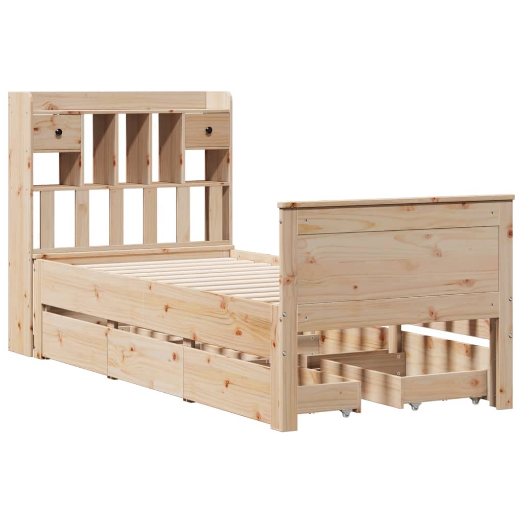 Säng Med Bokhylla Utan Madrass 90X200Cm Massiv Furu