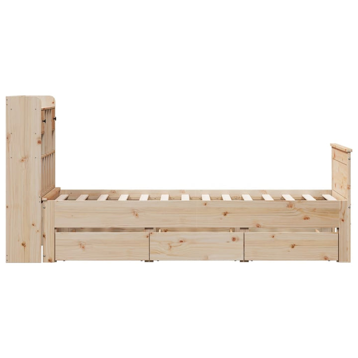 Säng Med Bokhylla Utan Madrass 90X200Cm Massiv Furu