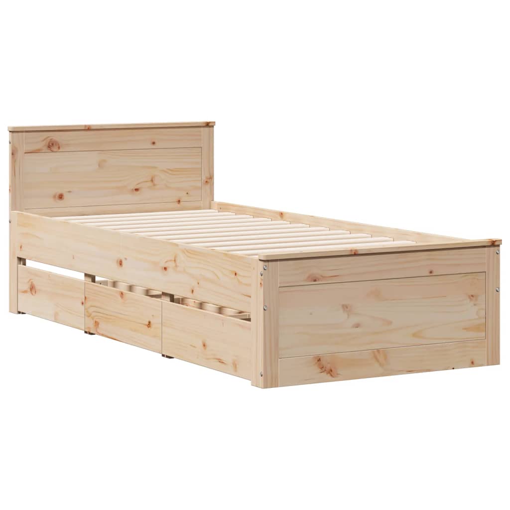 Säng Med Bokhylla Utan Madrass 90X200Cm Massiv Furu
