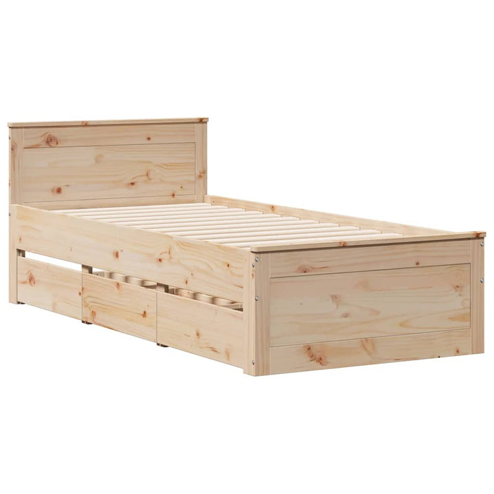 Säng Med Bokhylla Utan Madrass 90X200Cm Massiv Furu
