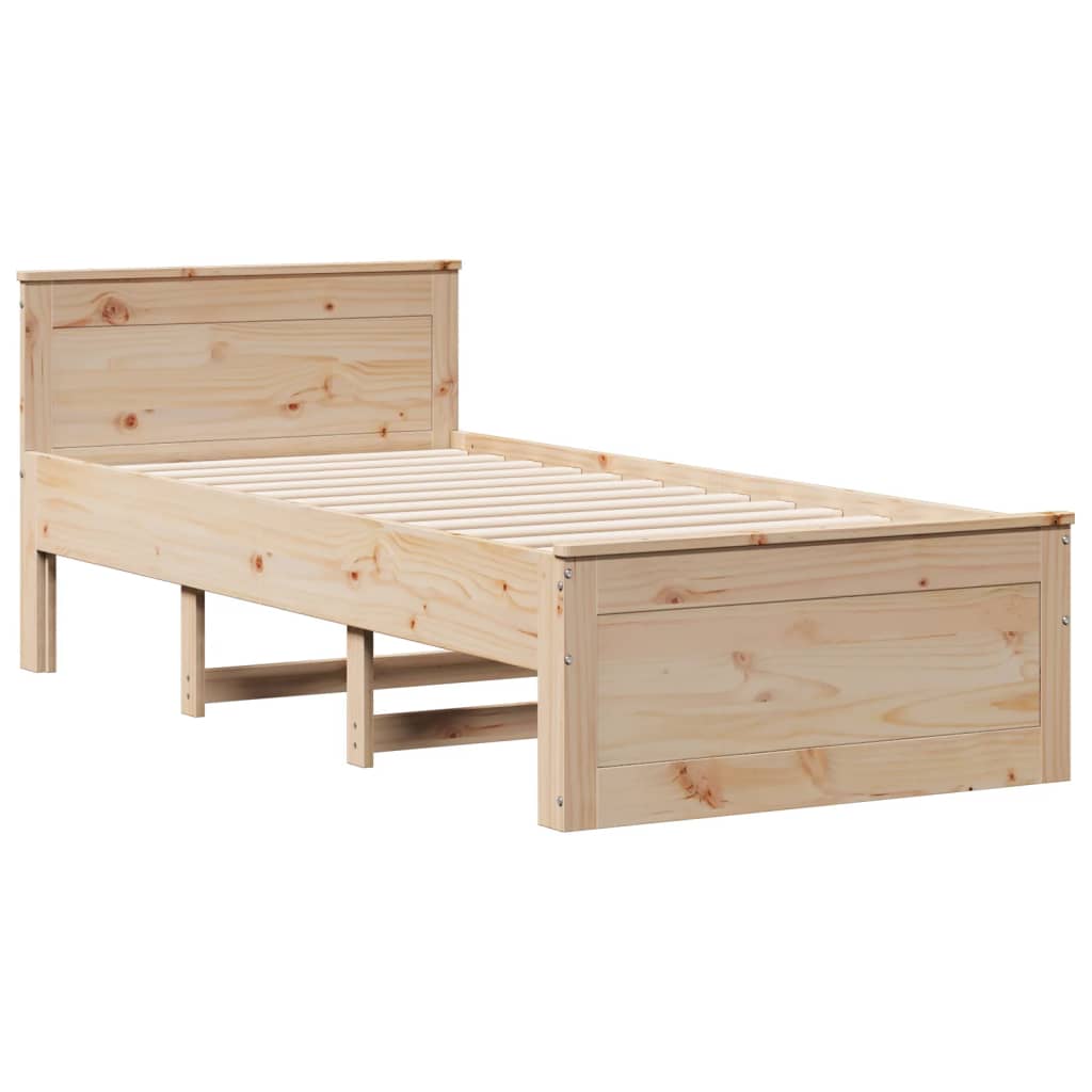 Säng Med Bokhylla Utan Madrass 90X200Cm Massiv Furu