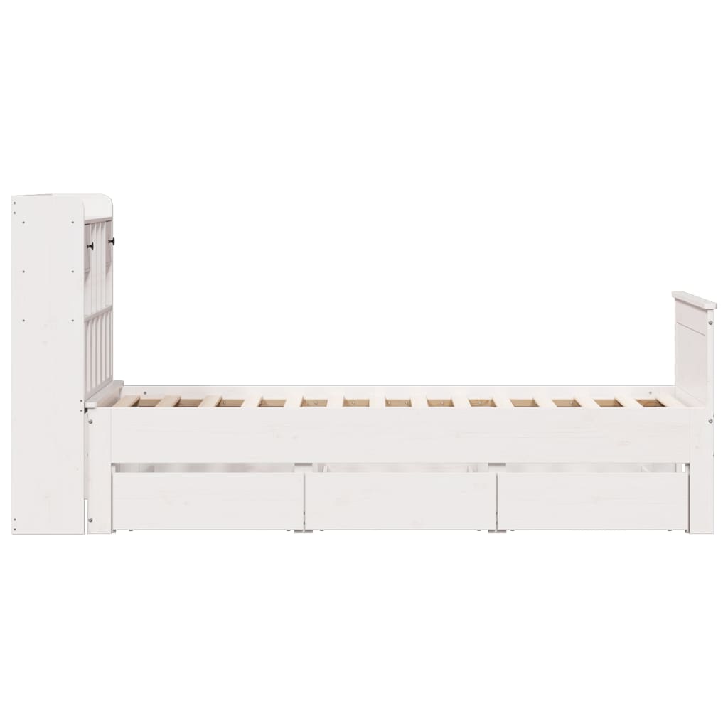 Säng Med Bokhylla Utan Madrass 90X200Cm Massiv Furu