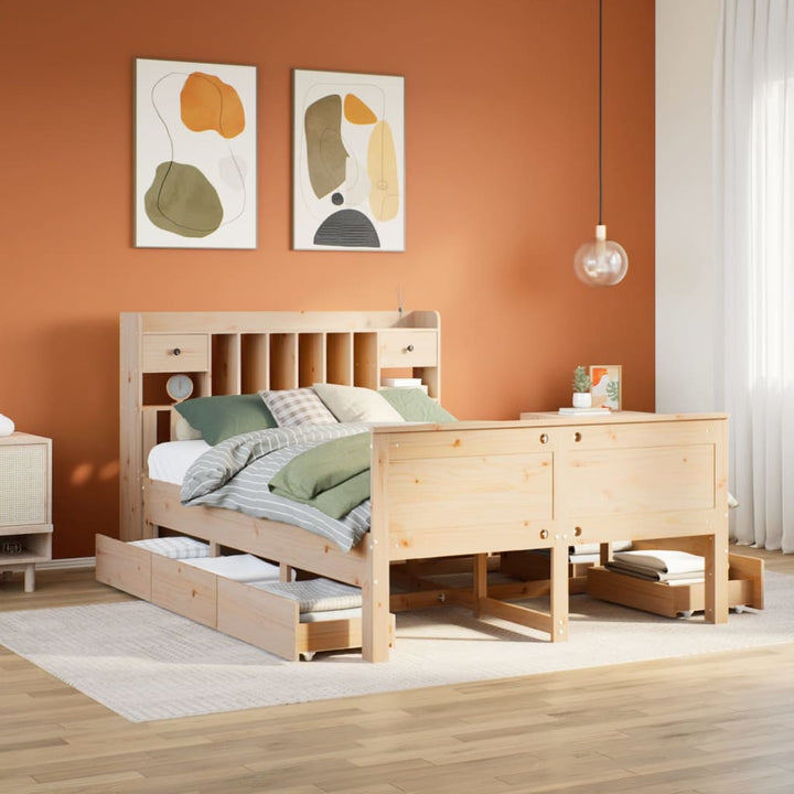 Säng Med Bokhylla Utan Madrass 90X200Cm Massiv Furu