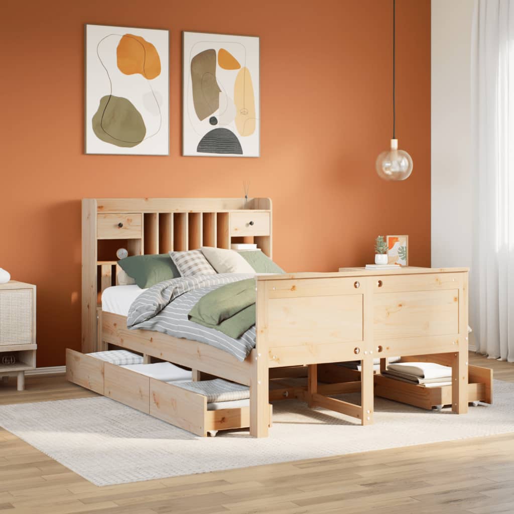 Säng Med Bokhylla Utan Madrass 90X200Cm Massiv Furu